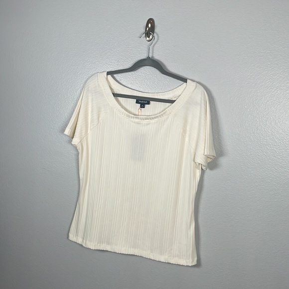 ModCloth cream ribbed wide ballet neck tee size XL New With Tags - Picture 2 of 6